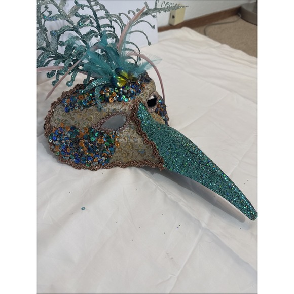 Mardi Gras Mask Venetian Masquerade New Orleans Costume Feathers Plague Doctor - Picture 9 of 9